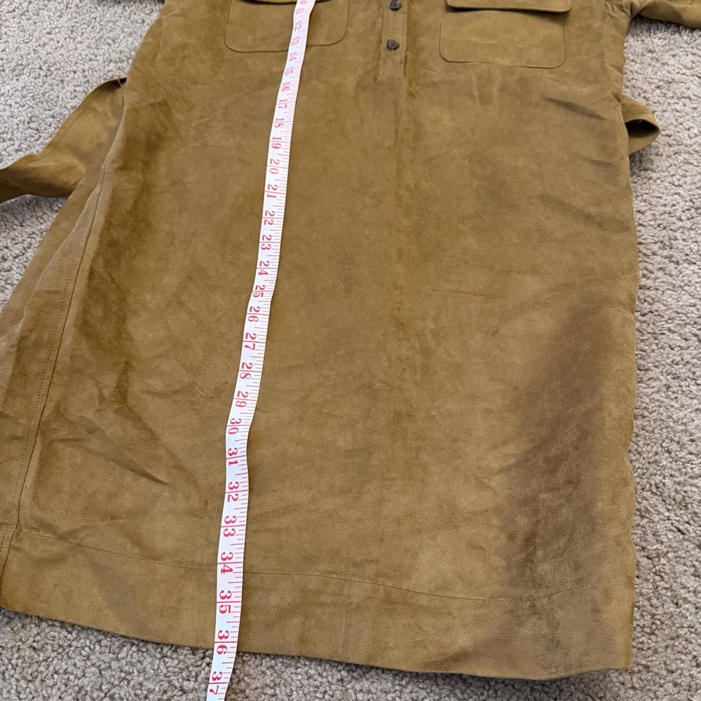 Banana Republic Vegan Suede Mini Shirtdress brown size medium tall collared - Picture 6 of 8